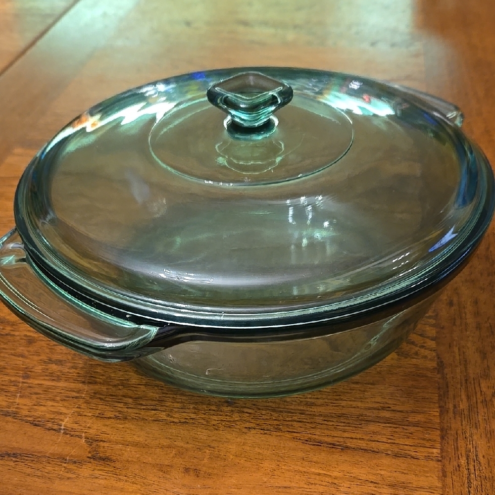 Green Glass Casserole Dish with Lid